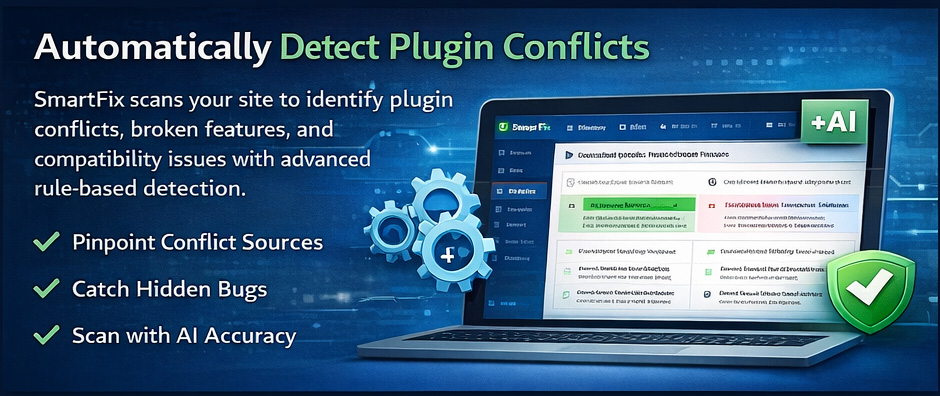 SmartFix AI-powered plugin conflict scanner showing detection results